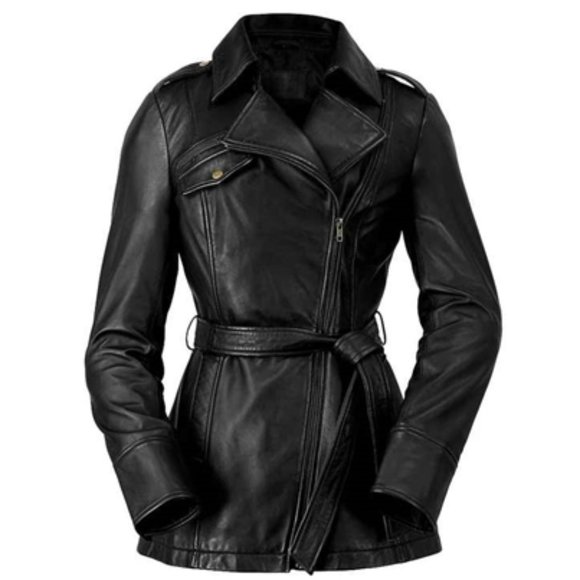 Whet Blu Jackets & Blazers - Whet Blu Mid-Length Belted Leather Jacket-Black-XXL-New without Tags